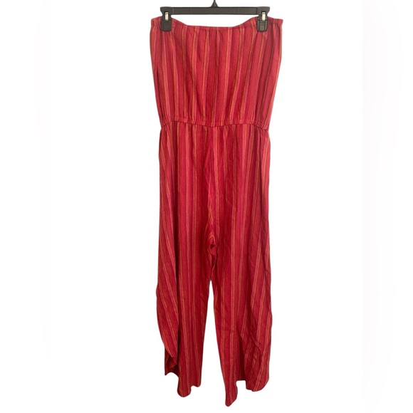 DREW Pants - DREW Linen Blend Strapless Striped Jumpsuit